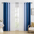 Ombre Blackout Curtains 4 Pcs Set Mix & Matched - 2 Pcs Leaf Sheer Lace & 2 Pcs Ombre Blackout Room Darkening Window Curtains for Bed Room Living Room 84 Inch Long Grommet Thermal Insulated Sunlight Blocking Noise Reducing Navy Blue Color (Set of 4)