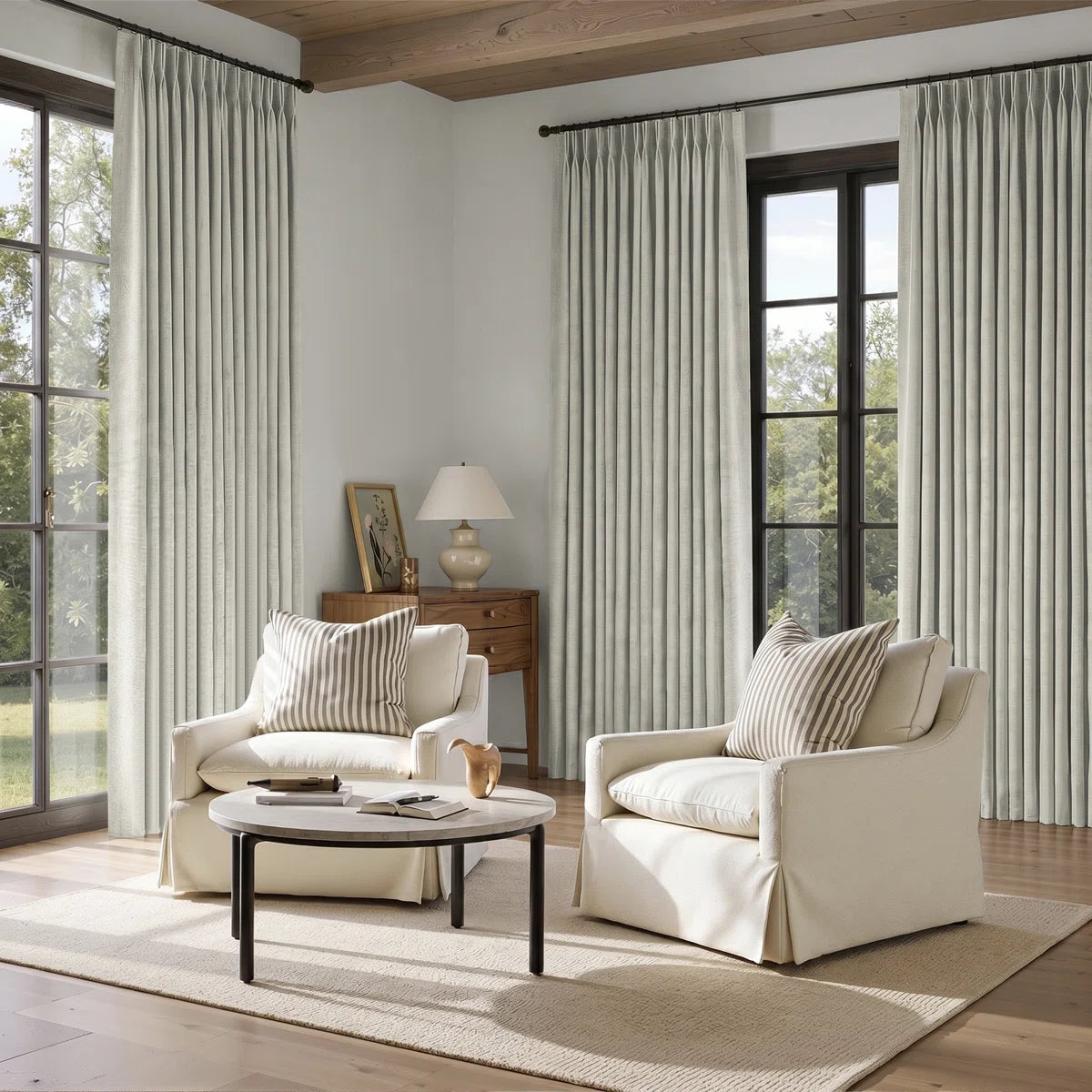 Pinch Pleated Curtains,Full Blackout Drapes Back Tab Pinch Pleat Curtain with Hooks+Rings (Set of 2)