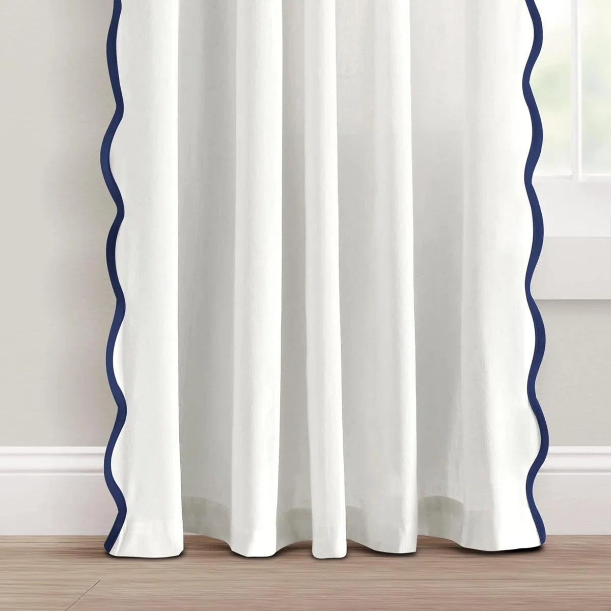 Coastal Chic Scallop Edge Window Curtain 2 Panels Set, Dark Blue 52" W X 96" L,2pcs