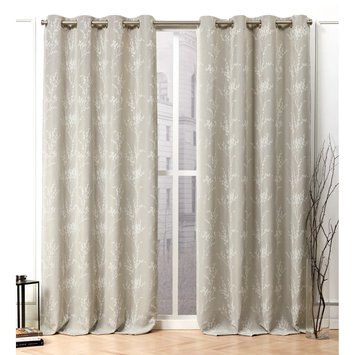 Nicole Miller Turion Floral Room Darkening Blackout Grommet Top Curtain Panel Pair (Set of 2)