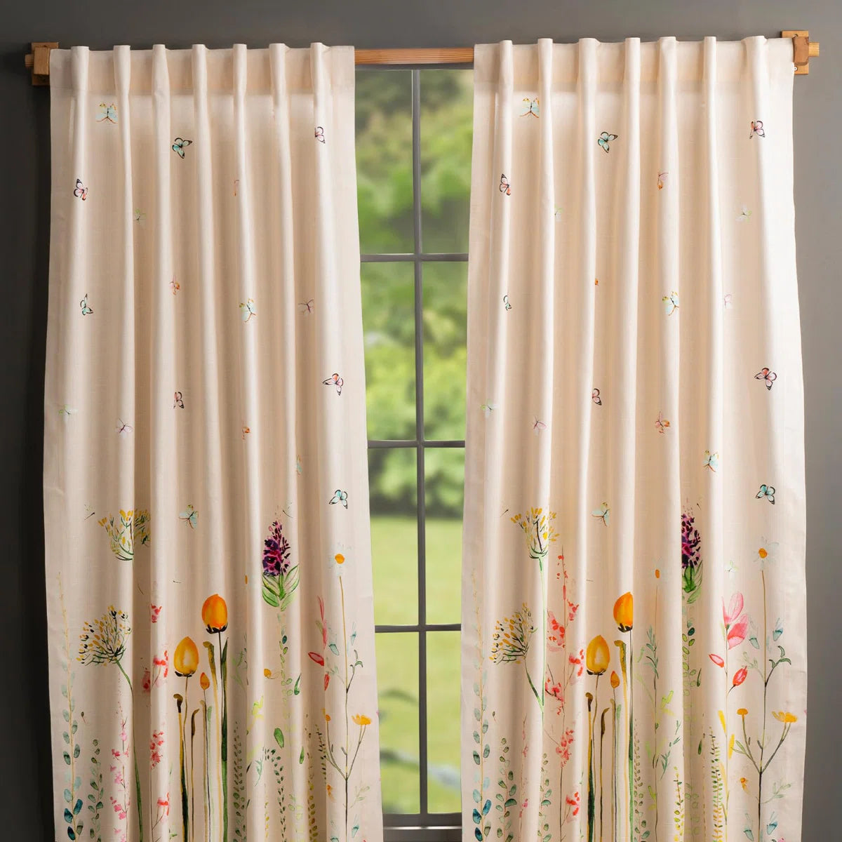 Maison d' Hermine Curtains for Living Room 100% Cotton 96 inch Length Two Panel Light Filtering Curtains for Windows with Rod and Loop Pockets Valentines Day Gifts (Botanical Fresh, 50"W x 96"L) (Set of 2)