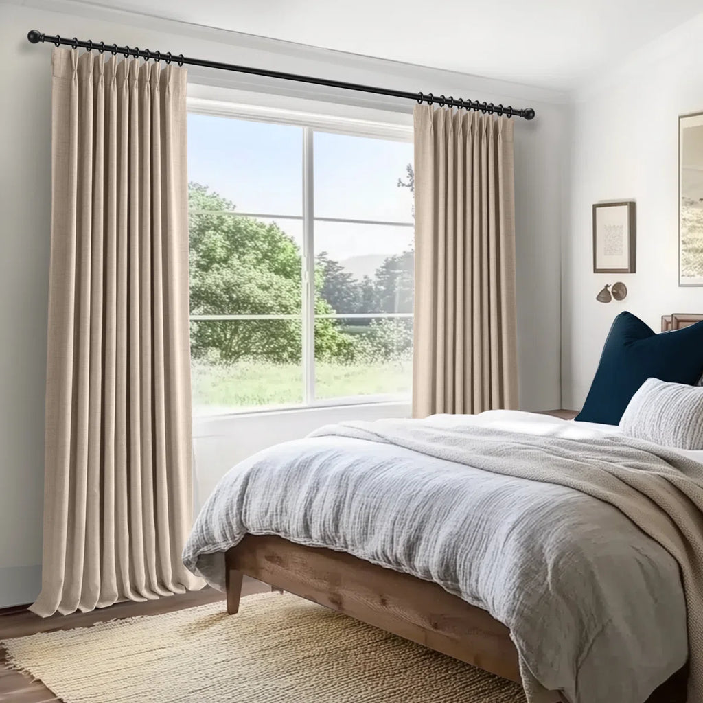 100% Blackout Curtains Polyester Faux Linen Fabric Pinch Pleated Drapes With 20 Hooks Blackout Curtains For Bedroom/Living Room ( 2 Panels Set)