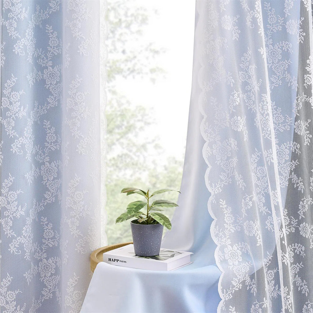 Ombre Blackout Curtains 4 Pcs Set Mix & Matched - 2 Pcs Leaf Sheer Lace & 2 Pcs Ombre Blackout Room Darkening Window Curtains for Bed Room Living Room 84 Inch Long Grommet Thermal Insulated Sunlight Blocking Noise Reducing Navy Blue Color (Set of 4)