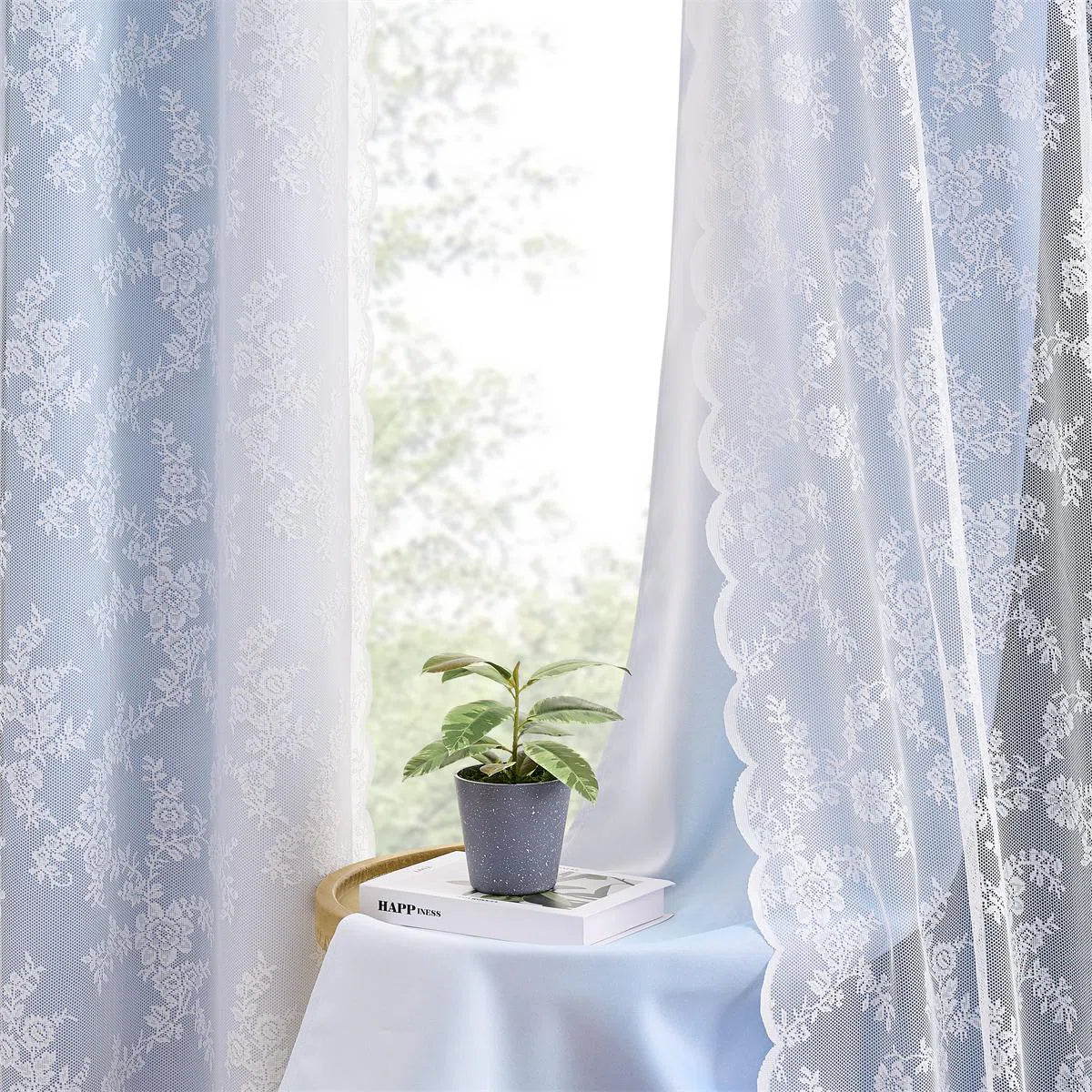 Ombre Blackout Curtains 4 Pcs Set Mix & Matched - 2 Pcs Leaf Sheer Lace & 2 Pcs Ombre Blackout Room Darkening Window Curtains for Bed Room Living Room 84 Inch Long Grommet Thermal Insulated Sunlight Blocking Noise Reducing Navy Blue Color (Set of 4)