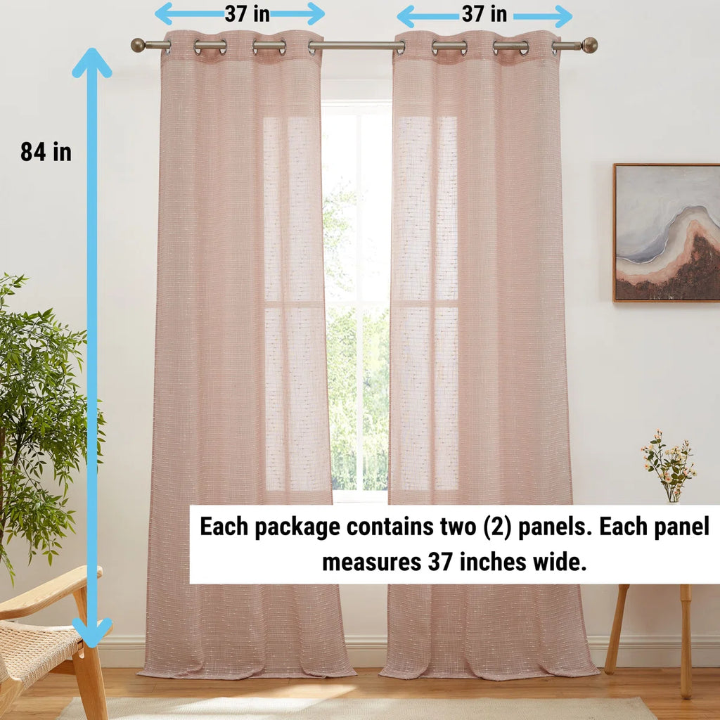 Pothos Faux Linen Semi Sheer Light Filtering Grommet Curtains Panels for Bedroom & Living Room, Pair (Set of 2)