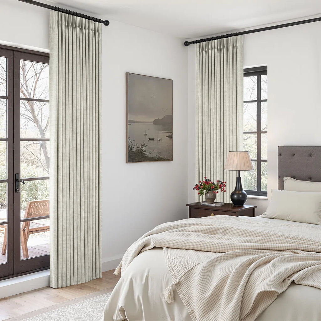 Pinch Pleated Curtains,Full Blackout Drapes Back Tab Pinch Pleat Curtain with Hooks+Rings (Set of 2)