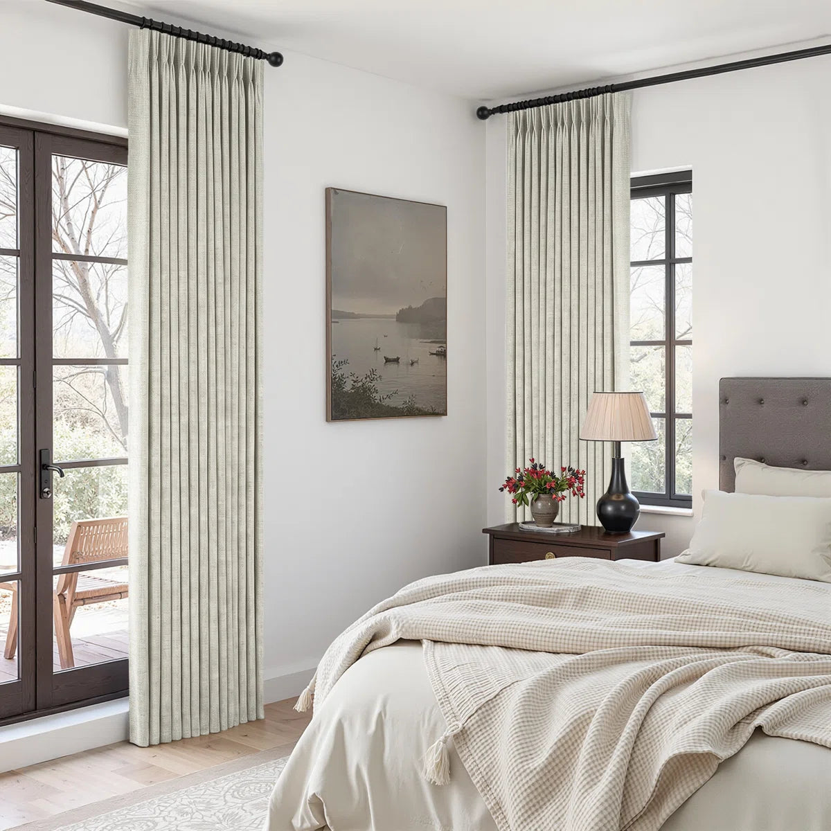 Pinch Pleated Curtains,Full Blackout Drapes Back Tab Pinch Pleat Curtain with Hooks+Rings (Set of 2)