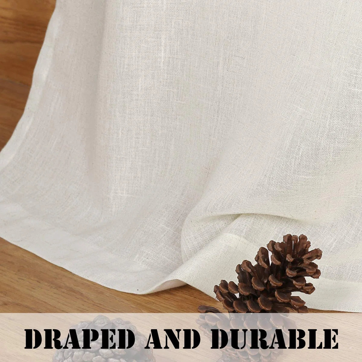 Lyla Linen Solid Color Bedroom Privacy Window Drapes Energy Saving Light Filtering Sheer Woven Linen Elegant Grommet 2 Curtain Panels , Natural (Set of 2)