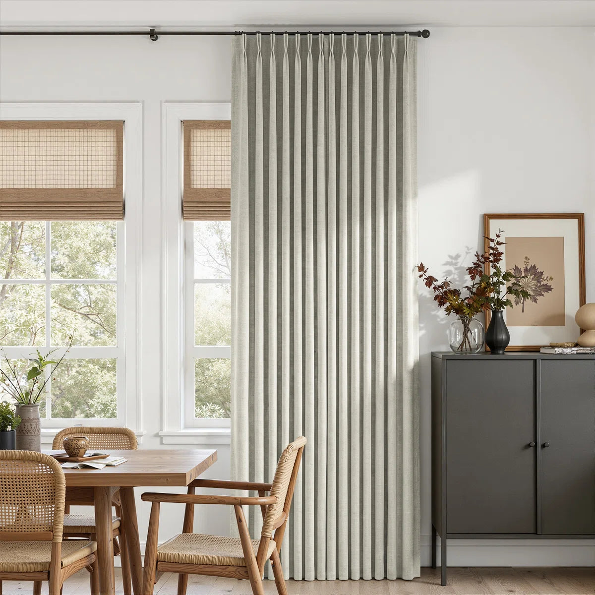 Pinch Pleated Curtains,Full Blackout Drapes Back Tab Pinch Pleat Curtain with Hooks+Rings (Set of 2)