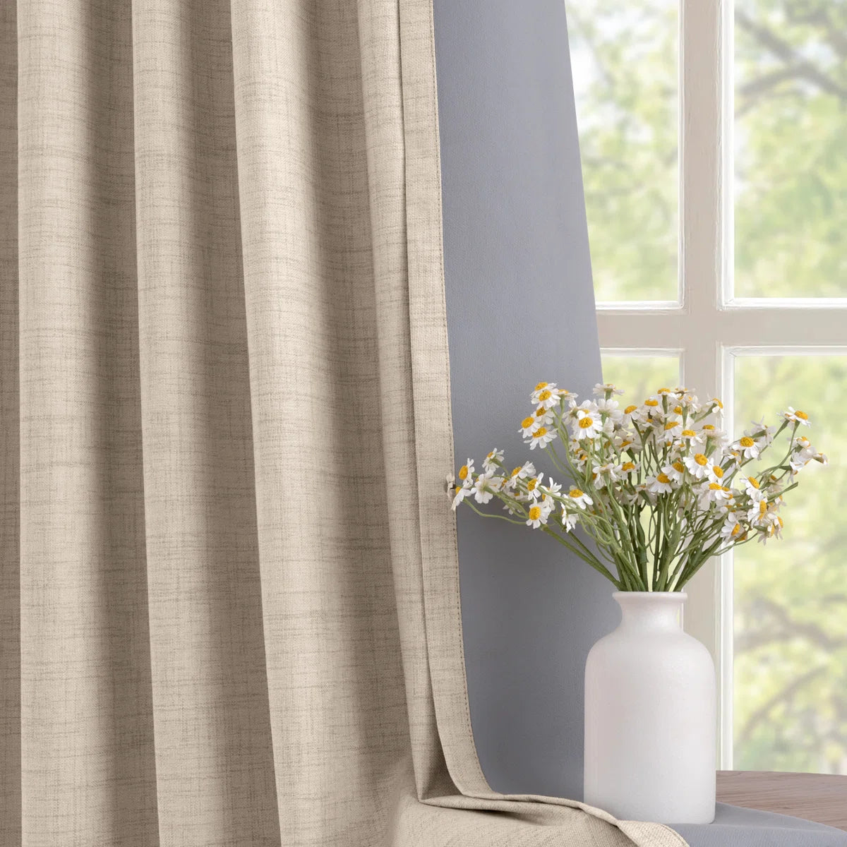 100% Blackout Curtains Polyester Faux Linen Fabric Pinch Pleated Drapes With 20 Hooks Blackout Curtains For Bedroom/Living Room ( 2 Panels Set)