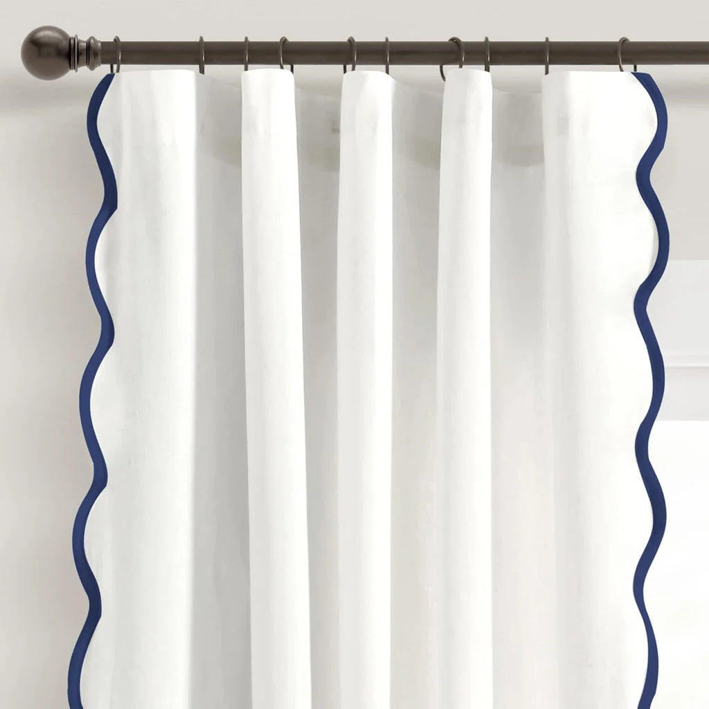 Coastal Chic Scallop Edge Window Curtain 2 Panels Set, Dark Blue 52" W X 96" L,2pcs