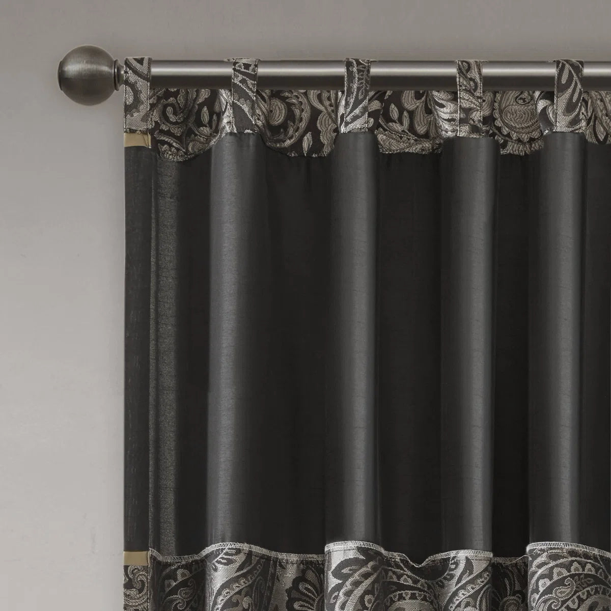 Aubrey Jacquard Black Curtain Panel Pair 50x84" (Set of 2)