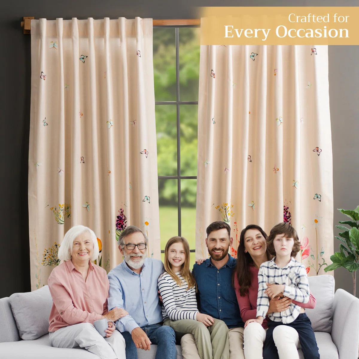 Maison d' Hermine Curtains for Living Room 100% Cotton 96 inch Length Two Panel Light Filtering Curtains for Windows with Rod and Loop Pockets Valentines Day Gifts (Botanical Fresh, 50"W x 96"L) (Set of 2)