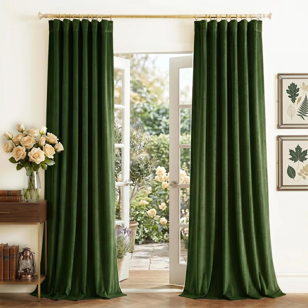 Velvet Blackout Curtains Thermal Insulated Room Darkening Drapes with Rod Pocket/Back Tab/Shower Hook Hanging Options for Bedroom Privacy, 2 Panels