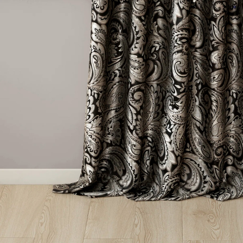 Aubrey Jacquard Black Curtain Panel Pair 50x84" (Set of 2)