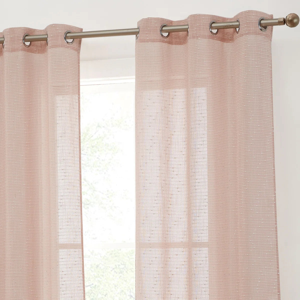 Pothos Faux Linen Semi Sheer Light Filtering Grommet Curtains Panels for Bedroom & Living Room, Pair (Set of 2)