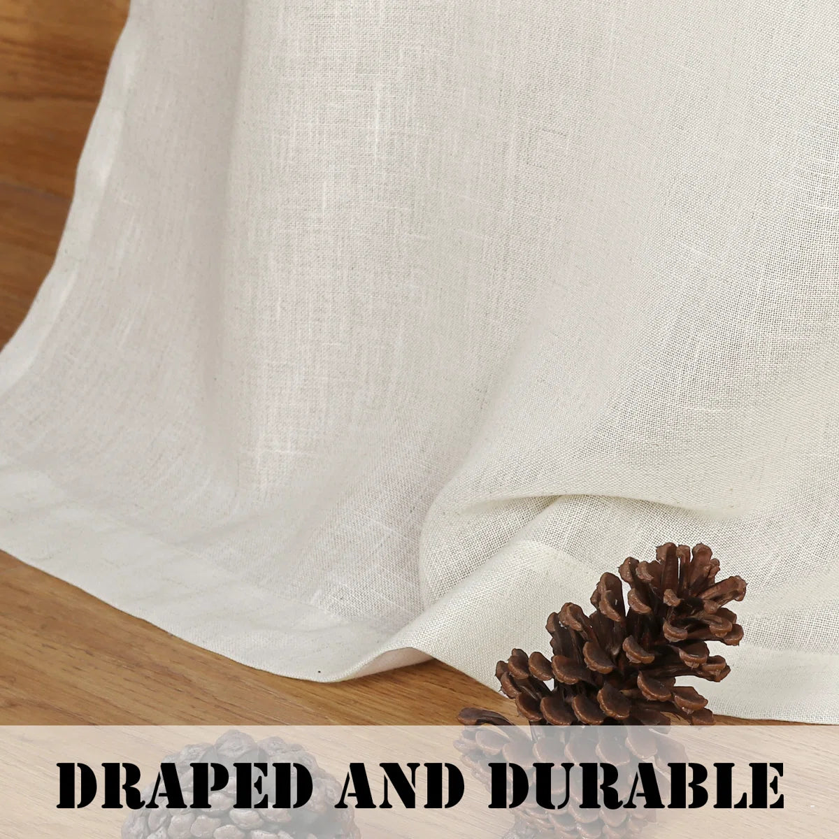 Lyla Linen Solid Color Bedroom Privacy Window Drapes Energy Saving Light Filtering Sheer Woven Linen Elegant Grommet 2 Curtain Panels , Natural (Set of 2)