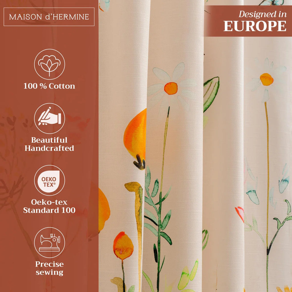 Maison d' Hermine Curtains for Living Room 100% Cotton 96 inch Length Two Panel Light Filtering Curtains for Windows with Rod and Loop Pockets Valentines Day Gifts (Botanical Fresh, 50"W x 96"L) (Set of 2)