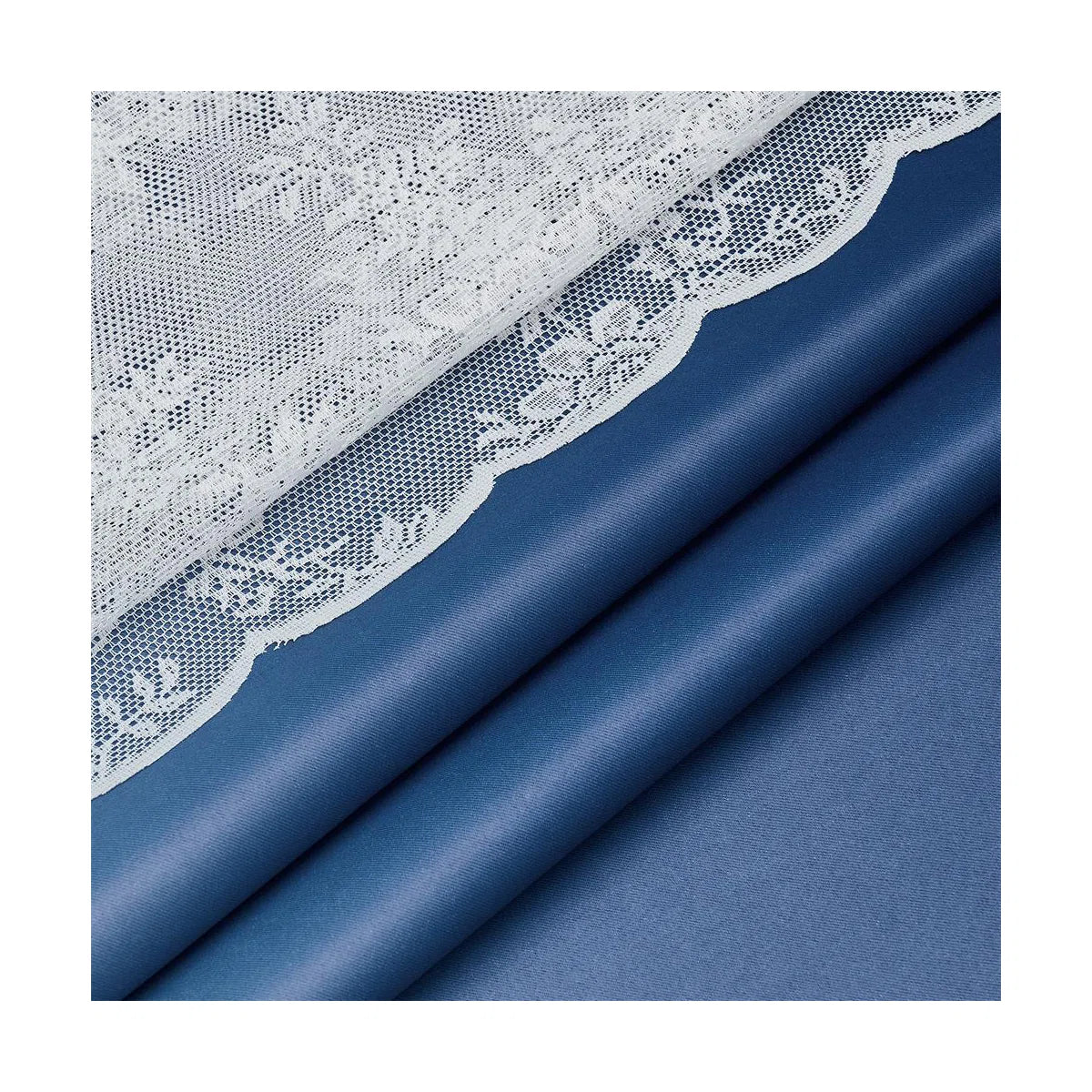 Ombre Blackout Curtains 4 Pcs Set Mix & Matched - 2 Pcs Leaf Sheer Lace & 2 Pcs Ombre Blackout Room Darkening Window Curtains for Bed Room Living Room 84 Inch Long Grommet Thermal Insulated Sunlight Blocking Noise Reducing Navy Blue Color (Set of 4)