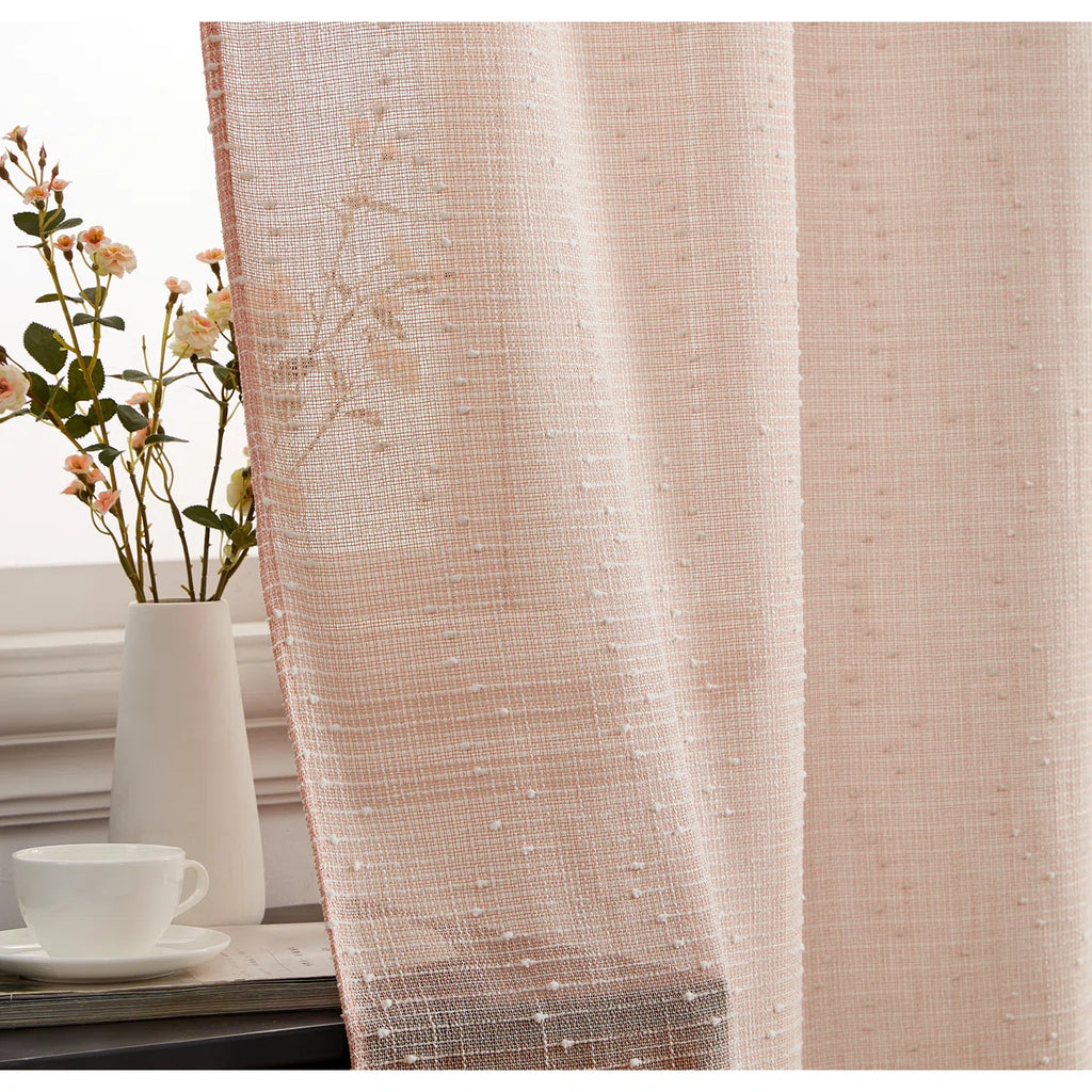Pothos Faux Linen Semi Sheer Light Filtering Grommet Curtains Panels for Bedroom & Living Room, Pair (Set of 2)