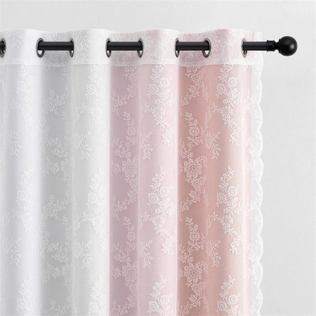 Ombre Blackout Curtains 4 Pcs Set Mix & Matched - 2 Pcs Leaf Sheer Lace & 2 Pcs Ombre Blackout Room Darkening Window Curtains for Bed Room Living Room 84 Inch Long Grommet Thermal Insulated Sunlight Blocking Noise Reducing Pink Color (Set of 4)