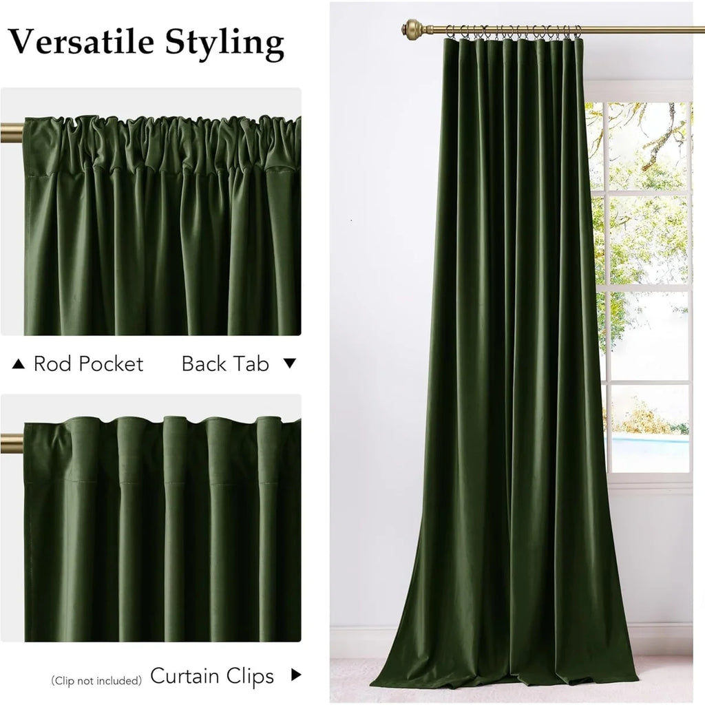 Velvet Blackout Curtains Thermal Insulated Room Darkening Drapes with Rod Pocket/Back Tab/Shower Hook Hanging Options for Bedroom Privacy, 2 Panels