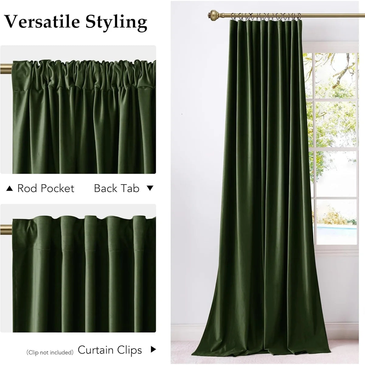 Velvet Blackout Curtains Thermal Insulated Room Darkening Drapes with Rod Pocket/Back Tab/Shower Hook Hanging Options for Bedroom Privacy, 2 Panels