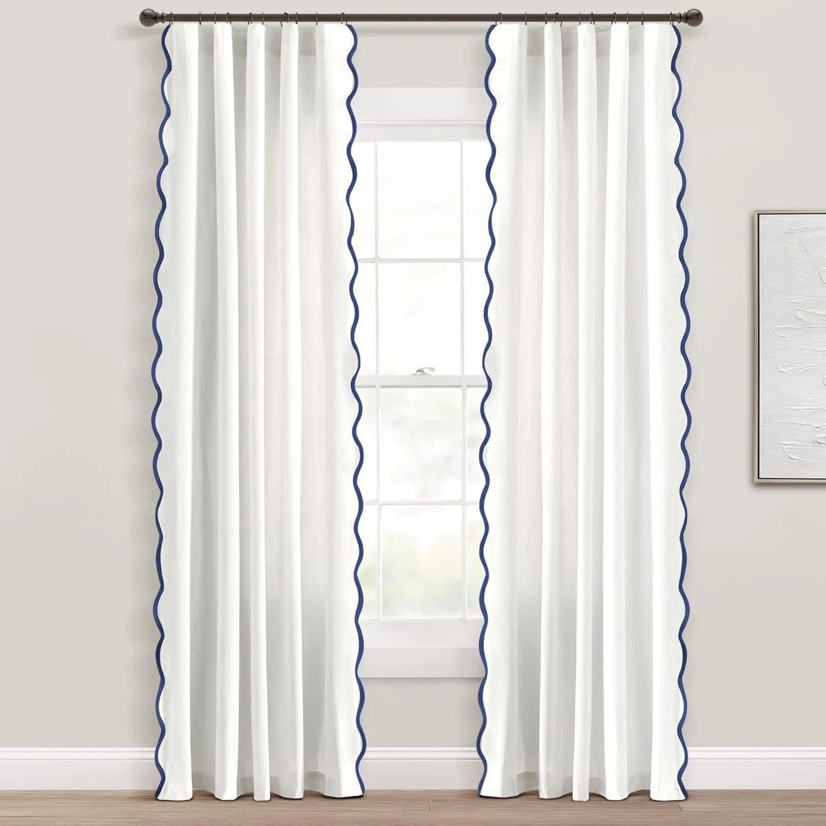 Coastal Chic Scallop Edge Window Curtain 2 Panels Set, Dark Blue 52" W X 96" L,2pcs