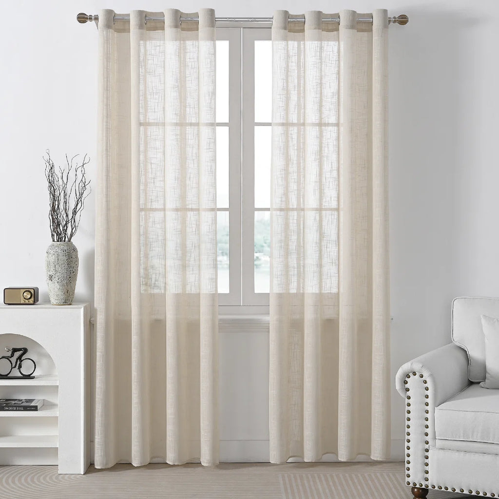 Draycott Polyester Linen like Textured Gromments Curtain Pair (Set of 2)