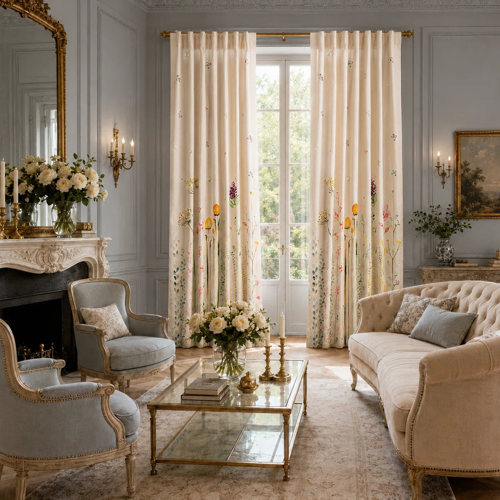 Maison d' Hermine Curtains for Living Room 100% Cotton 96 inch Length Two Panel Light Filtering Curtains for Windows with Rod and Loop Pockets Valentines Day Gifts (Botanical Fresh, 50"W x 96"L) (Set of 2)