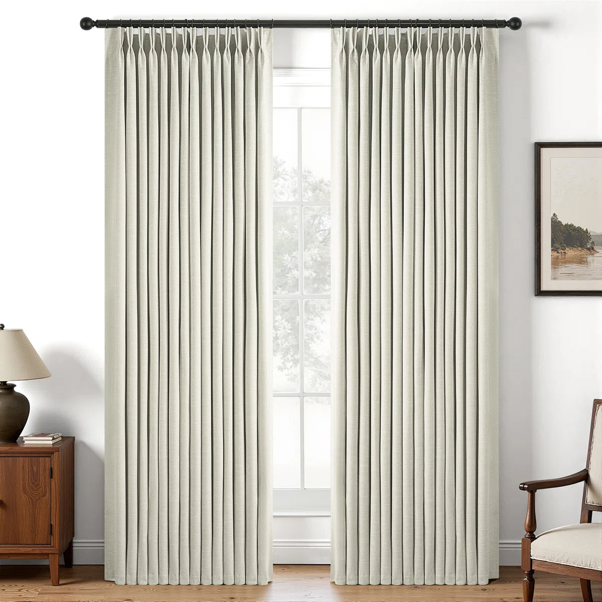 Pinch Pleated Curtains,Full Blackout Drapes Back Tab Pinch Pleat Curtain with Hooks+Rings (Set of 2)