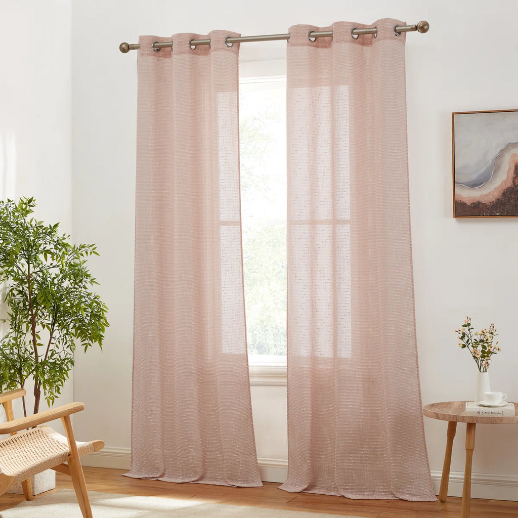 Pothos Faux Linen Semi Sheer Light Filtering Grommet Curtains Panels for Bedroom & Living Room, Pair (Set of 2)