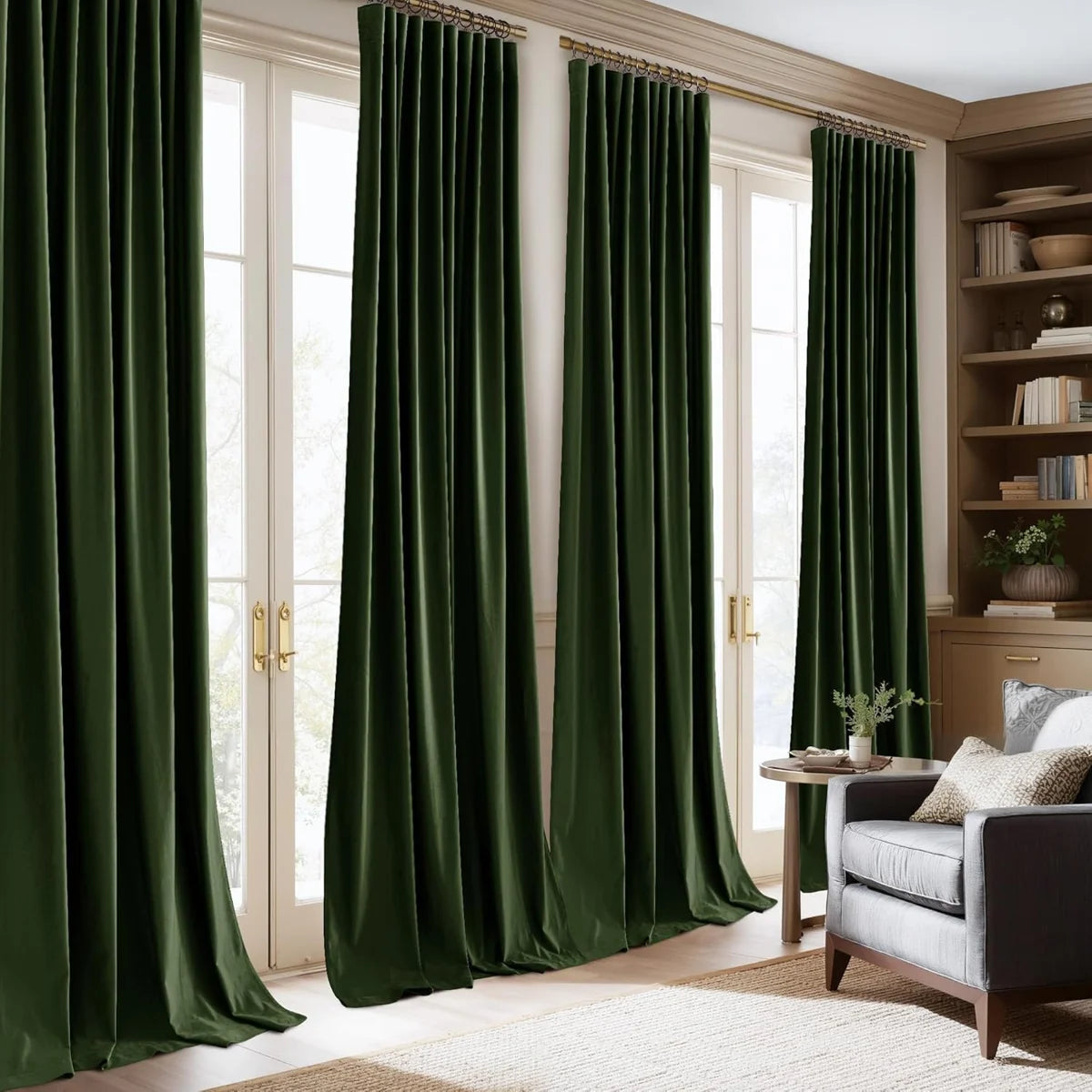 Velvet Blackout Curtains Thermal Insulated Room Darkening Drapes with Rod Pocket/Back Tab/Shower Hook Hanging Options for Bedroom Privacy, 2 Panels
